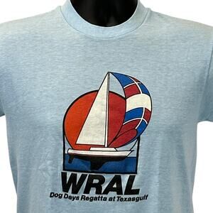 Vintage 80s WRAL Dog Days Regatta T Shirt Texasgulf Sailing Blue Unisex S Small